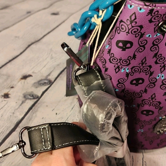 Loungefly Haunted Mansion Disney Purple Patterned Backpack Purse Bucket Bag - Picture 4 of 8